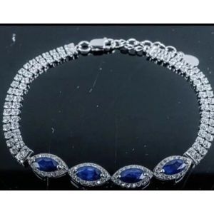925 Sterling 4 Marquise Cut Blue Sapphire & 144 Natural CZ 3.65ct Appraise $1295
